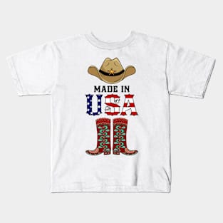 Made In Usa Cowboy Patriotic American Kids T-Shirt